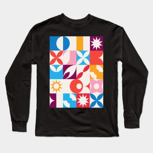 Geometric Bauhaus Pattern | Tiles Long Sleeve T-Shirt